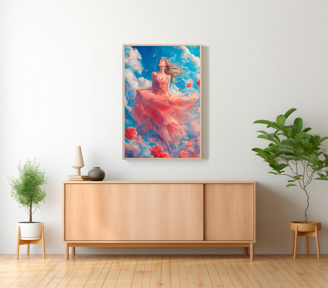 Divine Feminine Aphrodite Floating among Roses in the Sky Poster - Image 2