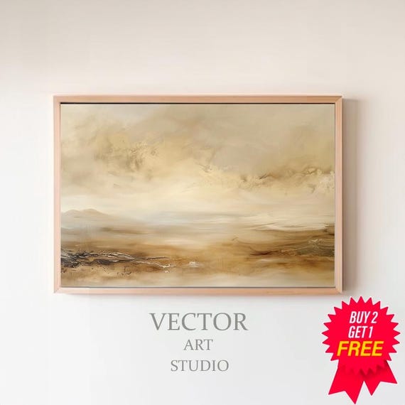 Modern Abstract Frame Tv Art Neutral Gold Landscape Painting Beige Tv Art Moody Dark Rustic Minimalist Decor