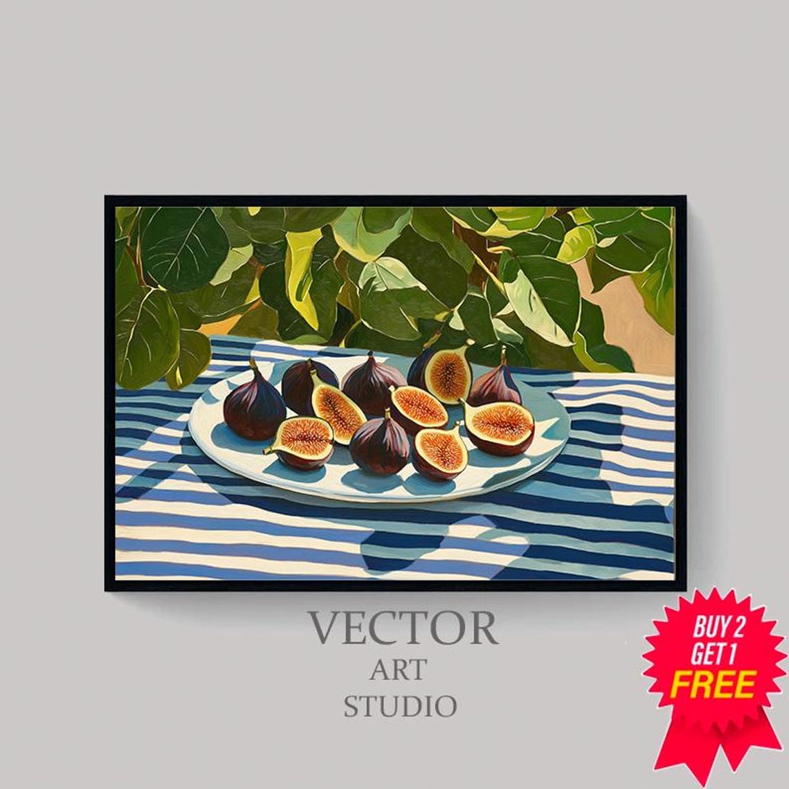 Fresh Figs on Plate Under Fig Tree Mediterranean Still Life Print - Image 4