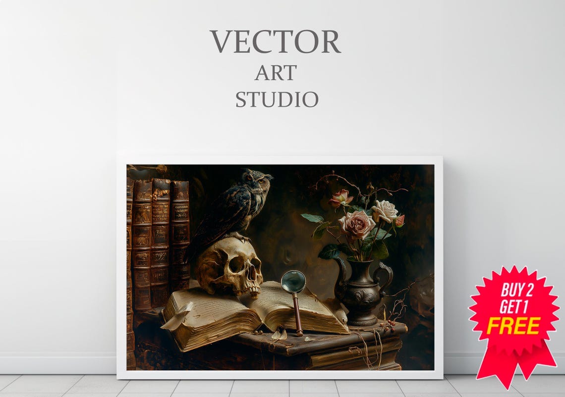 Vintage Still Life Painting Dark Academia Vintage Art Gothic Art - Image 3