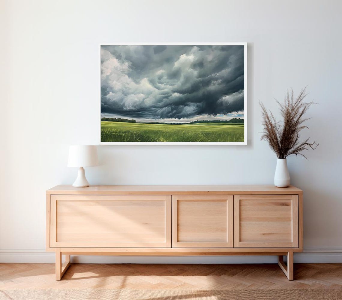Cloudy Vintage Spring Frame Tv Art Stormy Grey Sky Summer Screensaver Moody Country Landscape Painting Antique Scenery Tv Art - Image 2