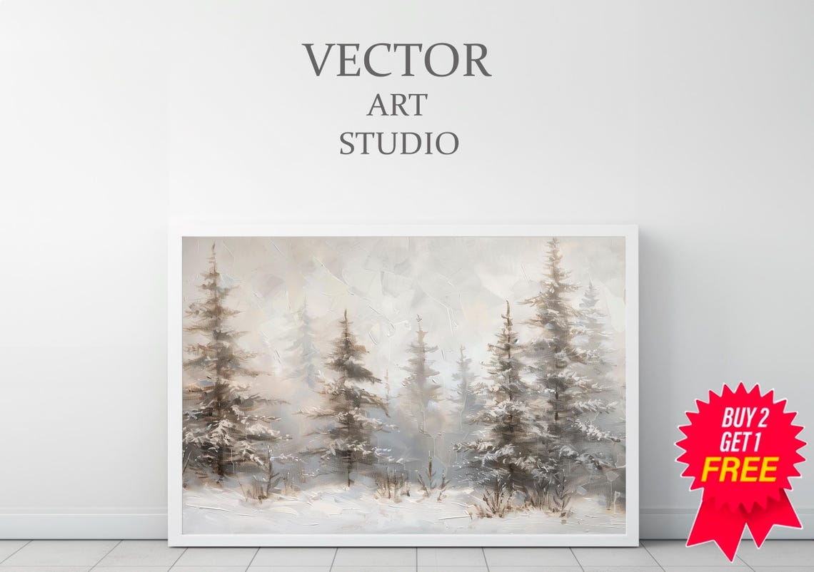 Snowy Pine Trees Winter Forest In Soft Neutral Tones Landscape Poster - Image 3