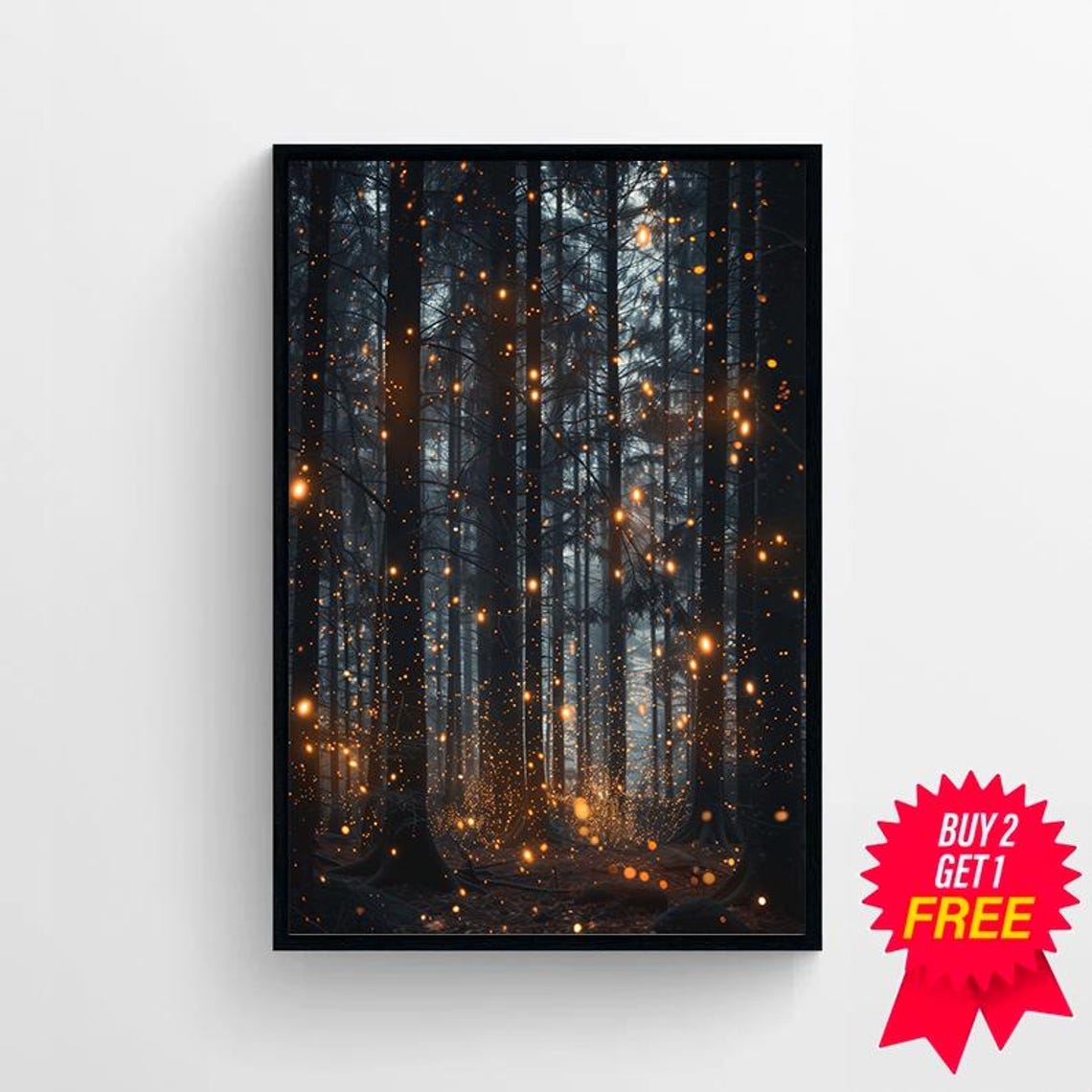 Magic Forest Wall Art Fantasy Painting Fireflies Poster Lightning Bug Electric Forest - Image 4