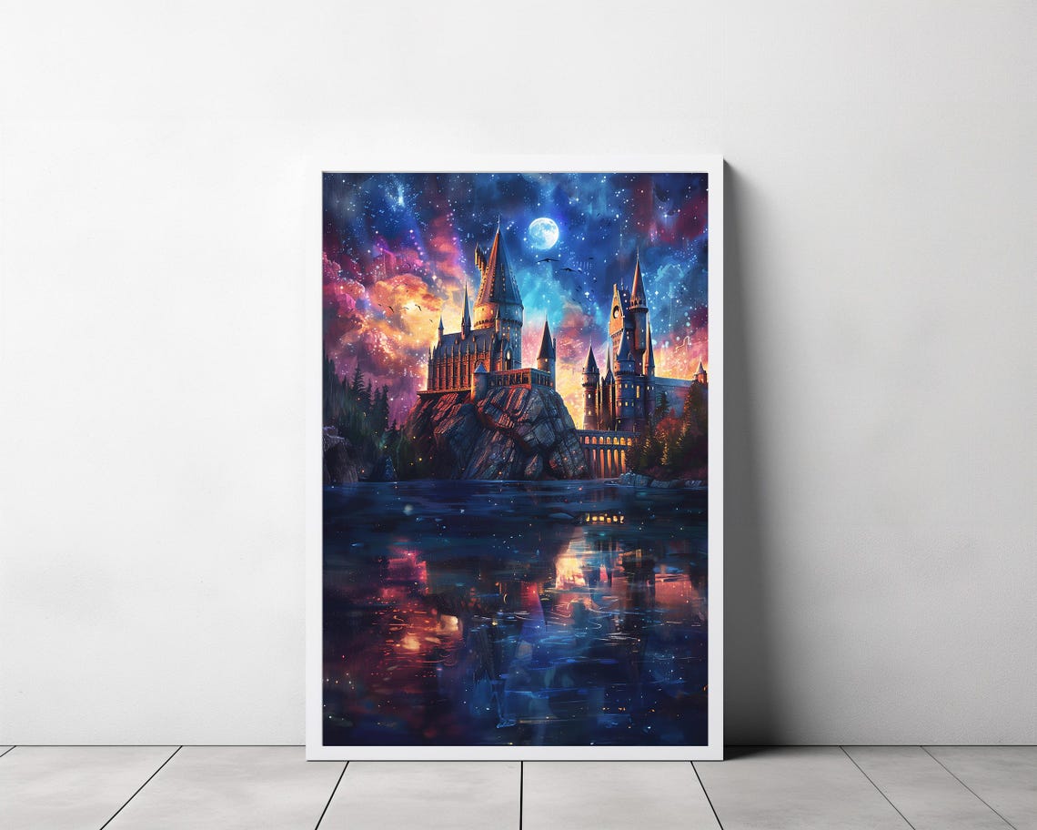 Cosmic Galaxy Castle Under Violet Night Sky Fantasy Art Print - Image 3