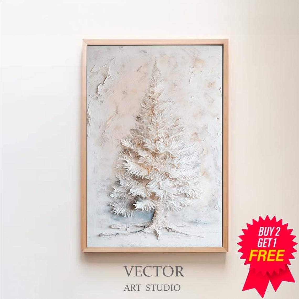 White Christmas Tree On Textured Neutral Background Painting Poster