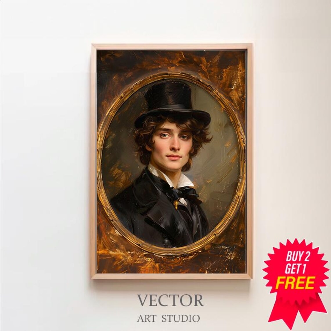 Vintage Oval Portrait of a Young Gentleman with a Bow Tie Poster