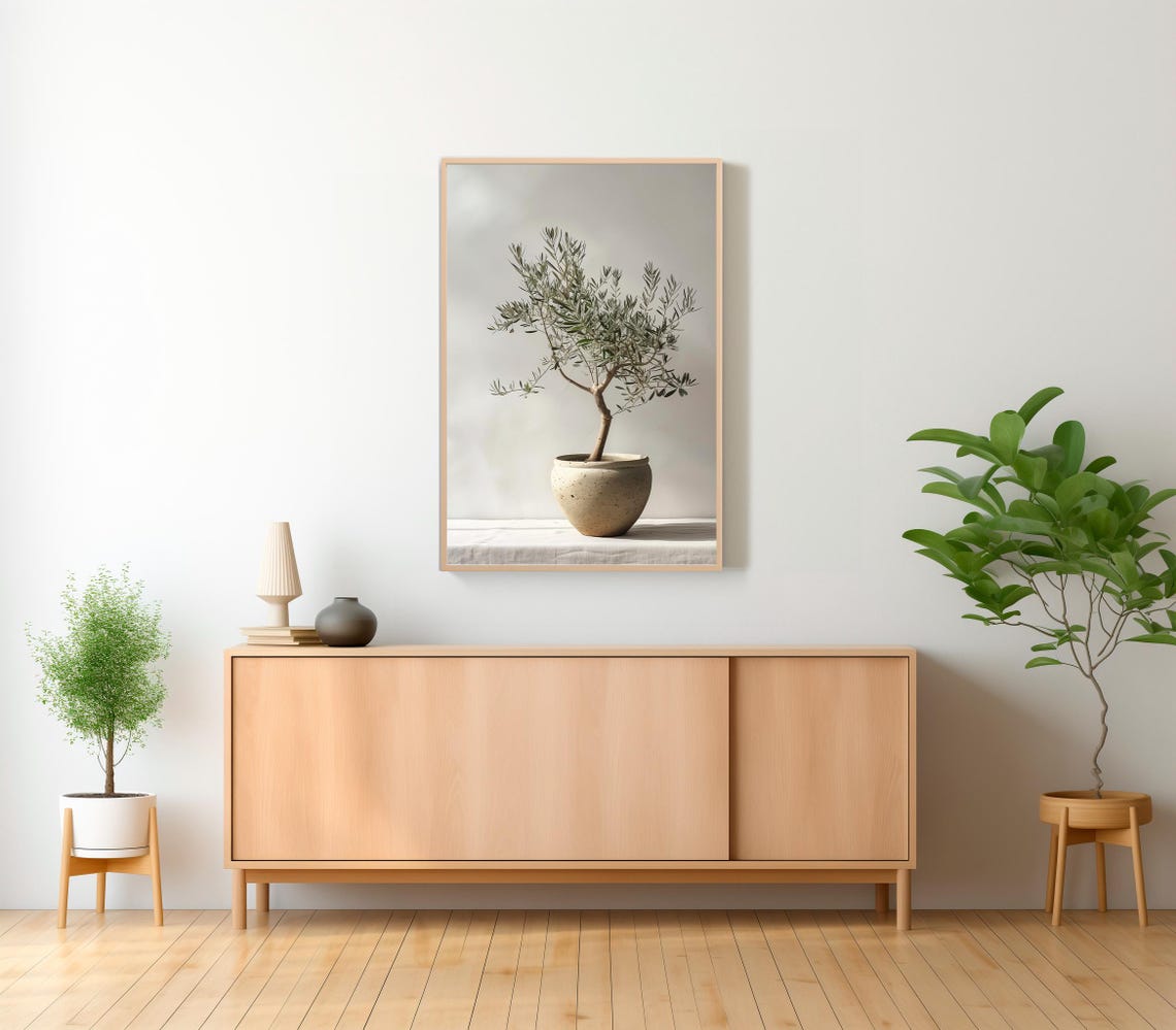 Olive Tree in a Speckled Ceramic Vessel Muted Botanical Art Poster - Image 2