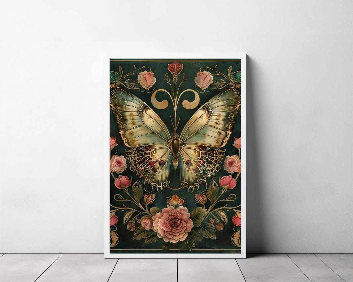 William Morris Print Pink Butterfly Botanical Poster Vintage Wall Art Textiles Art Vintage Poster Wall Art Print Poster - Image 3
