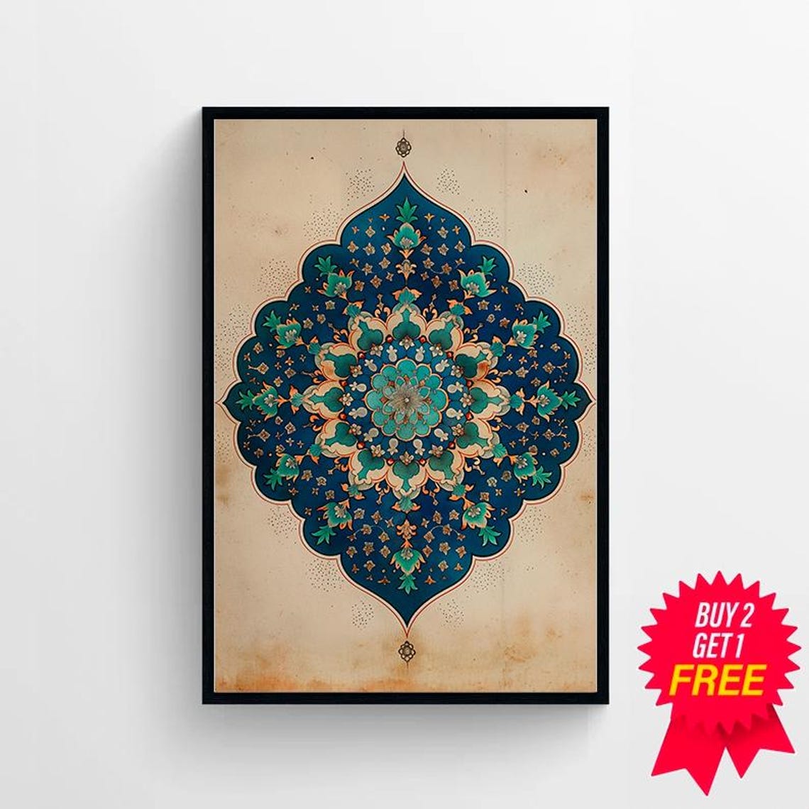 Navy Persian Shamsa Mandala on Aged Parchment Ornament Poster - Image 4