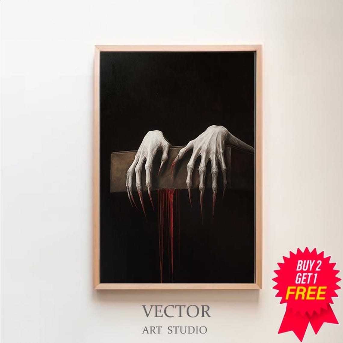 Gothic Dracula Clawed Hands on a Coffin Dark Horror Painting Poster