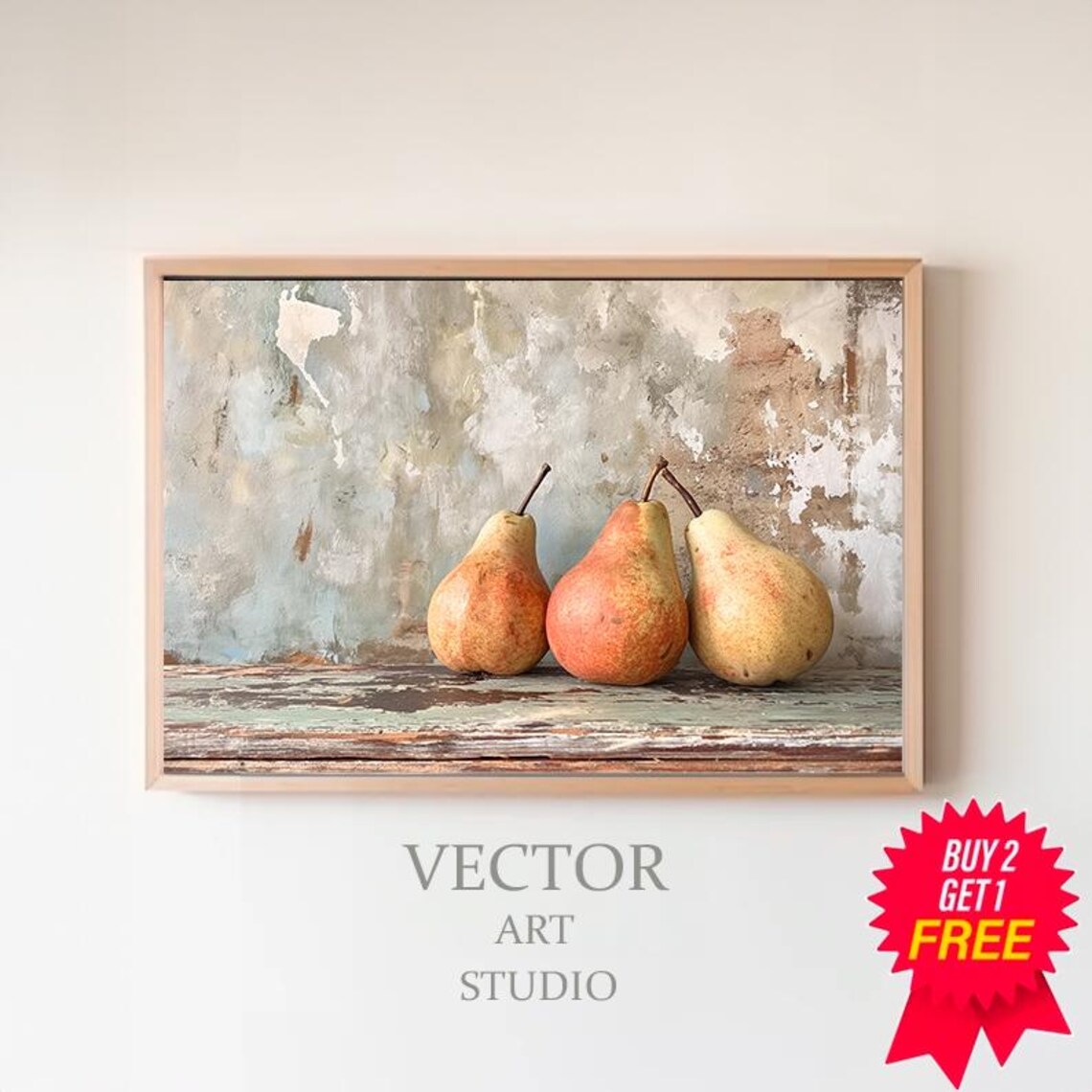 Rustic Still Life Wall Print Moody Fruit Print Kitchen Vintage Painting Fruit Still Life Painting Fruit Pears Wall Art