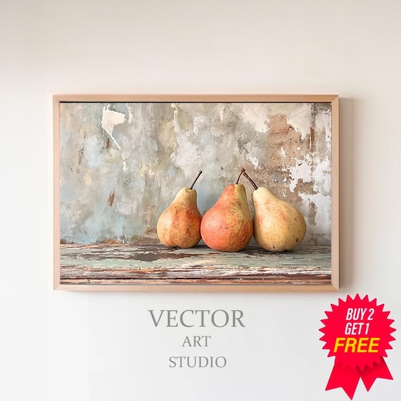 Rustic Still Life Wall Print Moody Fruit Print Kitchen Vintage Painting Fruit Still Life Painting Fruit Pears Wall Art