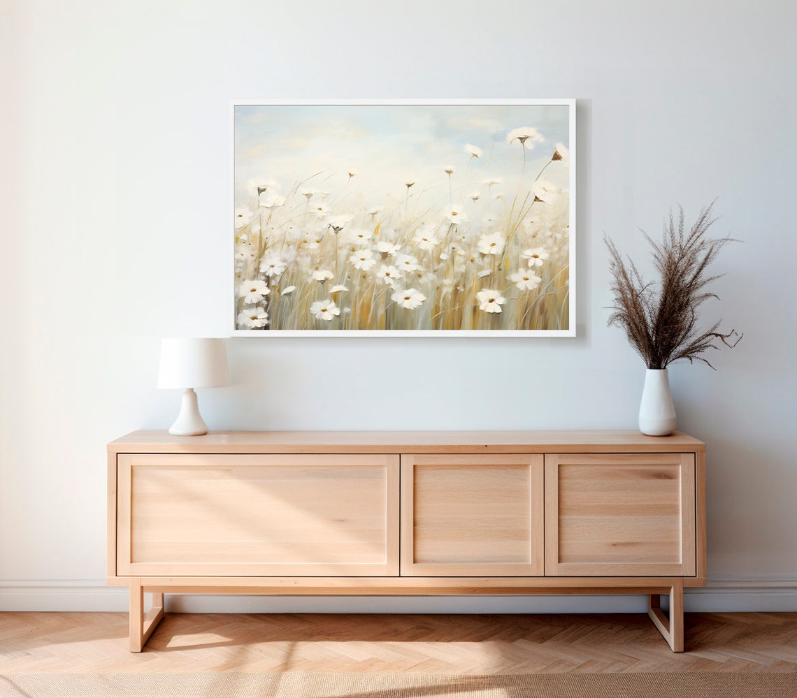 White Daisies in a Sunlit Meadow Soft Botanical Wildflower Poster - Image 2