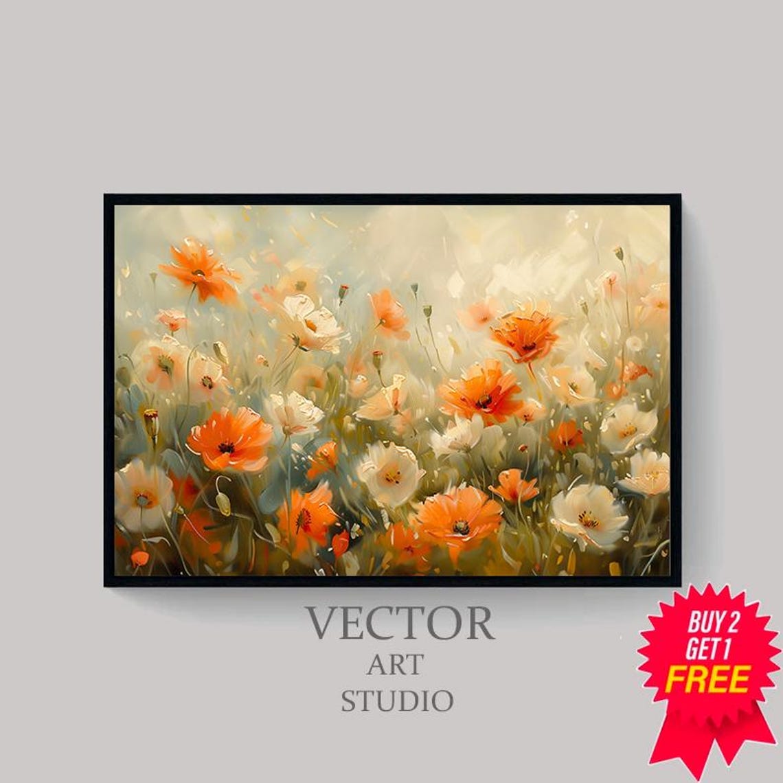 Orange Wildflowers Meadow Watercolor Bright Spring Floral Poster - Image 4