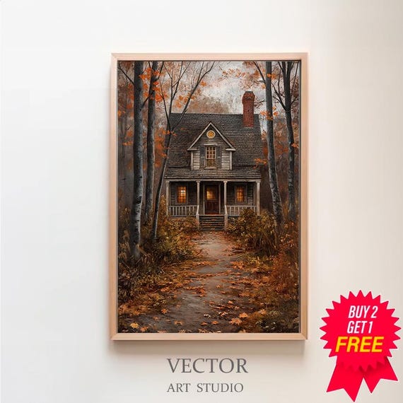 Farmhouse Wall Decor Trendy Wall Art Rustic Decor Moody Wall Art Autumn Vintage Fall Wall Art Dark Cottagecore Landscape Painting