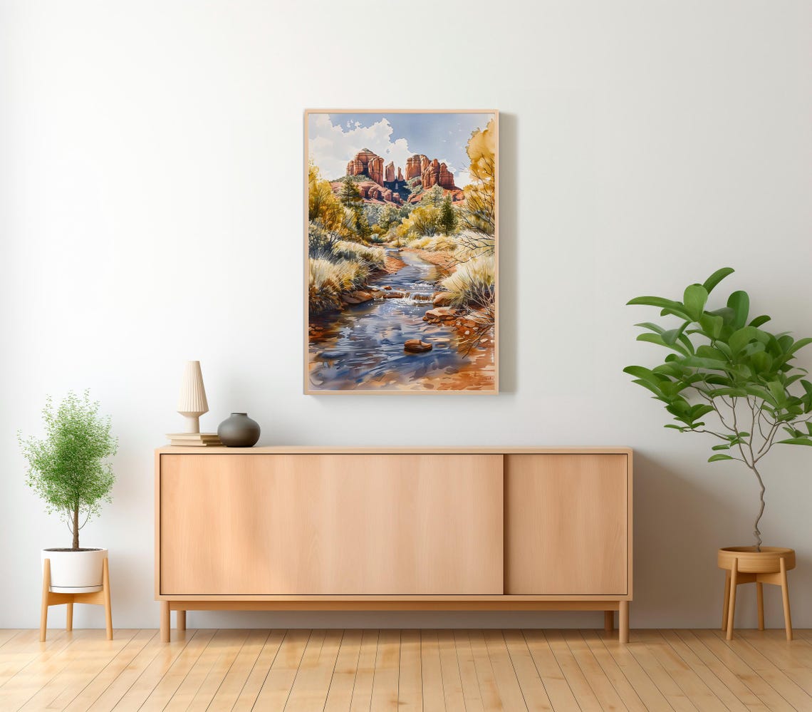 Sedona Arizona Red Rocks Watercolor Landscape Desert Creek Poster - Image 2