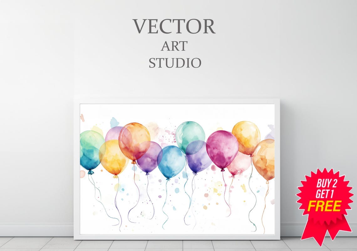 Rainbow Watercolor Balloons Celebration Birthday Party Art Print - Image 3