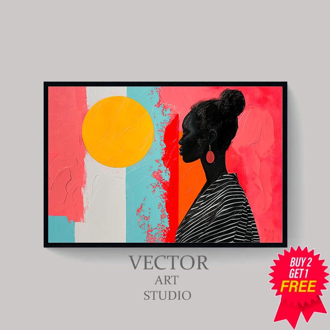 Colorful Abstract Woman Silhouette Coral Sun Turquoise Poster - Image 4