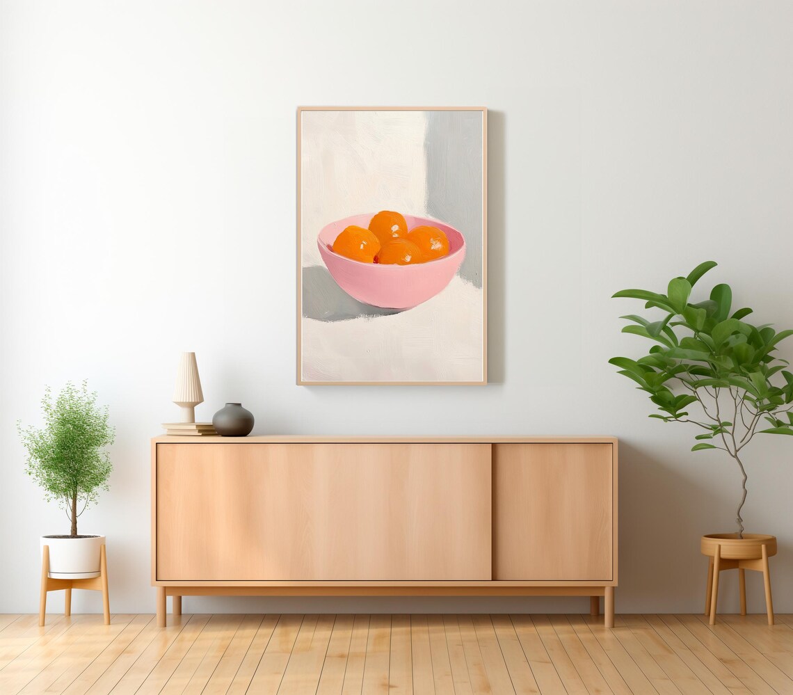 Colorful Oranges Painting Kitchen Food Art Print Summer Citrus Pastel Fruit Wall Decor Pink Dining Room - Image 2