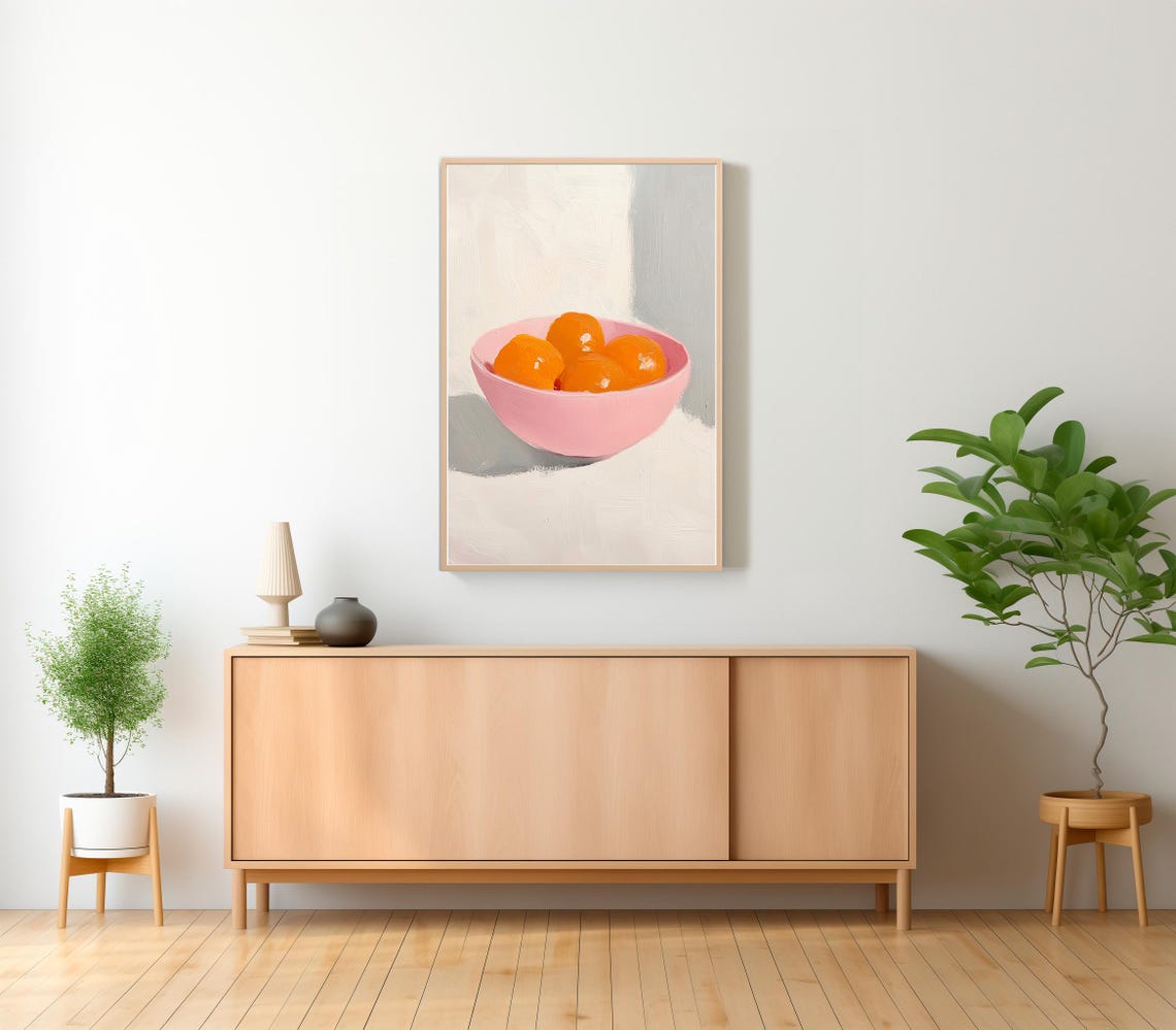 Oranges In A Soft Pink Bowl On A Neutral Gray Backdrop Poster - Image 2