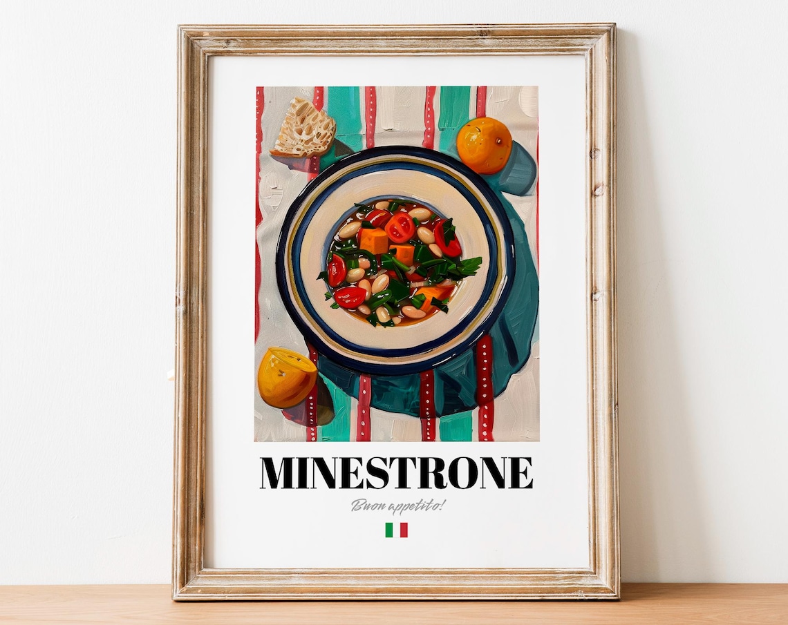 Minestrone Bean Soup Tomatoes Oranges Bread Italian Kitchen Buon Appetito Poster