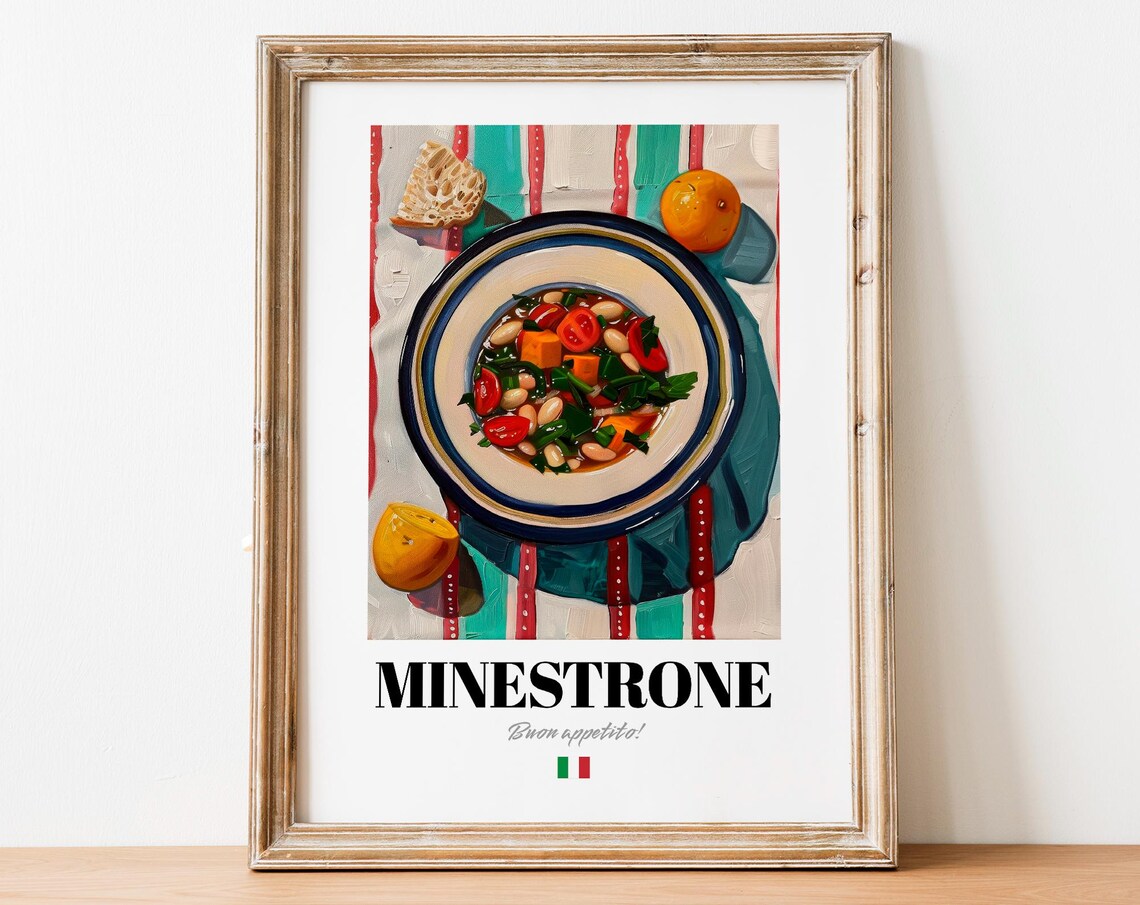 Vintage Minestrone Print Poster Italian Cuisine Art For Kitchens