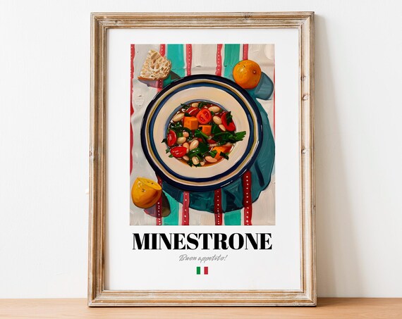 Minestrone Bean Soup Tomatoes Oranges Bread Italian Kitchen Buon Appetito Poster