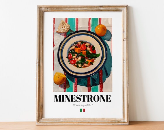 Vintage Minestrone Print Poster Italian Cuisine Art For Kitchens