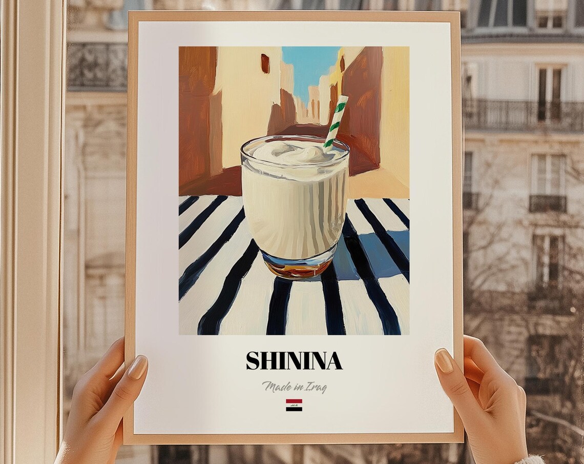 Shinina Iraqi Traditional Frothy Yogurt Drink Glass Illustration Poster