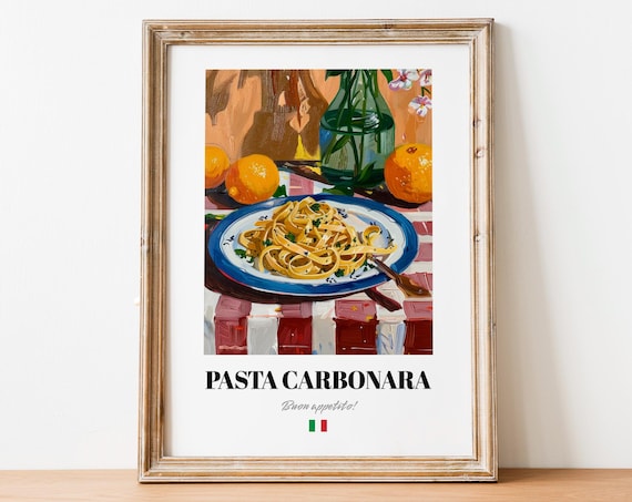 Pasta Carbonara Painted Italian Food Buon Appetito Kitchen Wall Poster