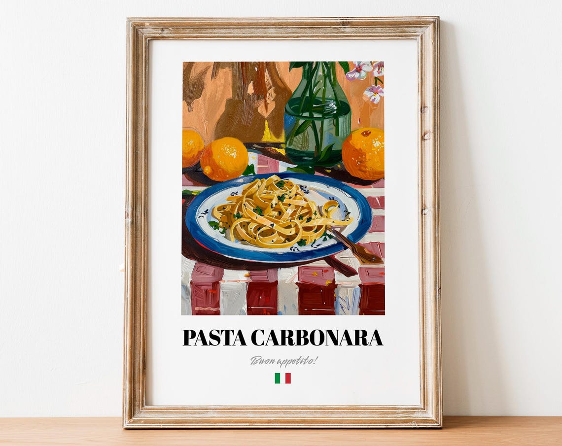Pasta Carbonara Painted Italian Food Buon Appetito Kitchen Wall Poster