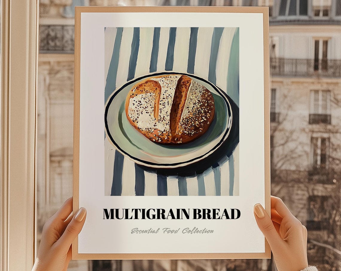 Seeded Multigrain Bread Loaf Essential Food Collection Poster