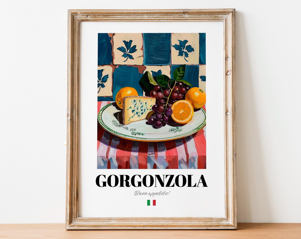 Italian Gorgonzola Poster Blue Cheese Art For Foodie Spaces