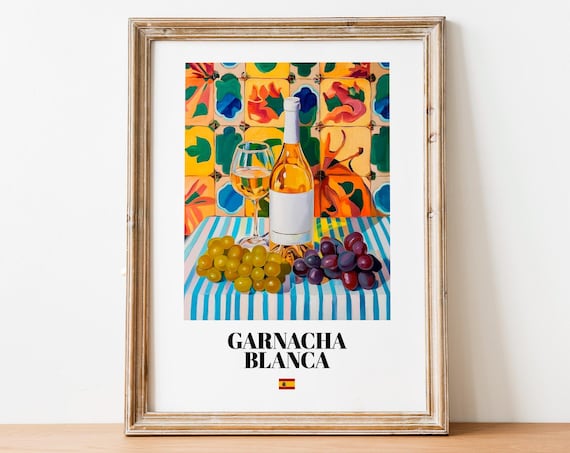 Garnacha Blanca Wine Wall Art Print Poster Refreshing White Artwork For Kitchens