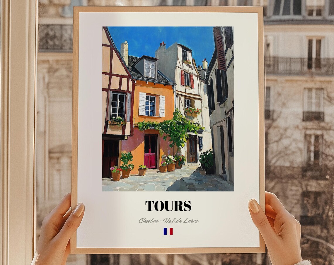 Tours Centre-Val de Loire France Old Town Corner Oil Painting Poster