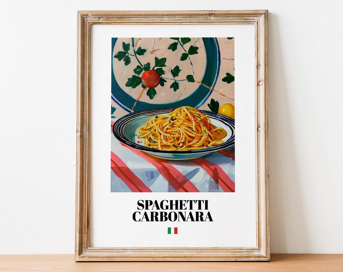 Spaghetti Carbonara Art Print Traditional Italian Pasta Wall Decor