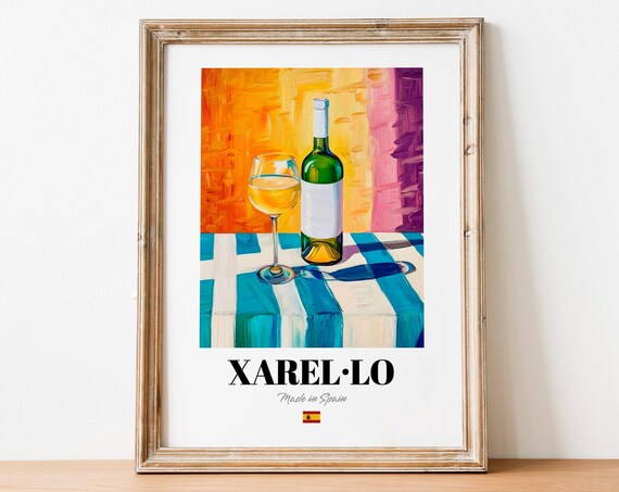 Xarello Wine Wall Art Print Poster Mediterranean White Artwork For Kitchens