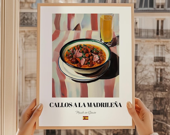 Callos A La Madrilea Spanish Food Poster Kitchen Quirky Art Recipe Cards Dining Room Wall