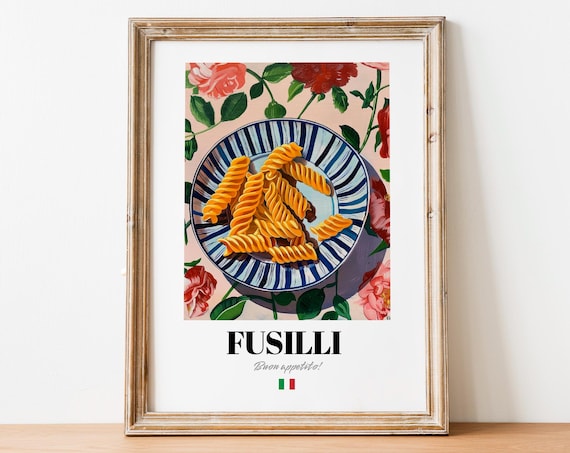 Cheerful Fusilli Buon Appetito Spiral Pasta Floral Art Print Gift