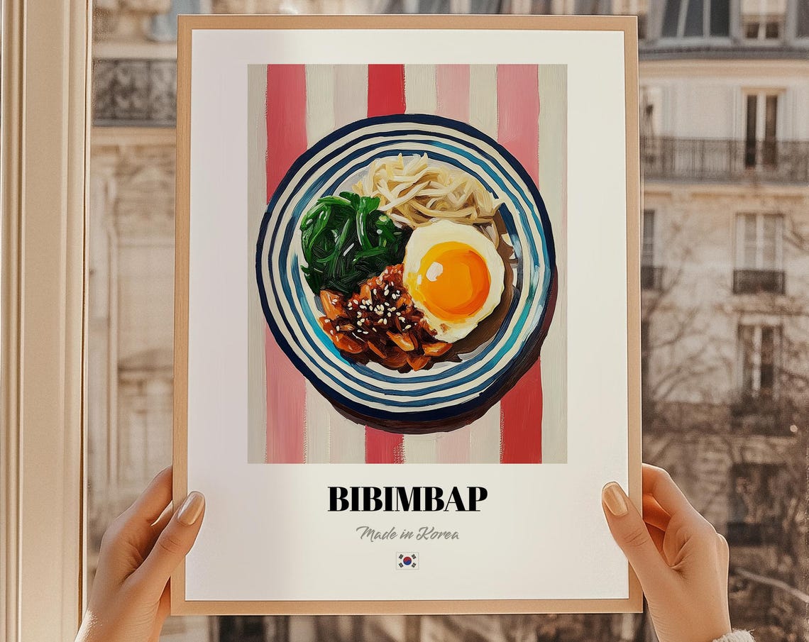 Bibimbap Wall Art Print Poster Korean Cuisine Mixed Rice Bowl Friend Gift Korea Cafe Decor