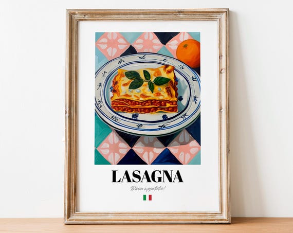 Vintage Lasagna Art Print Retro Italian Food Wall For Kitchens