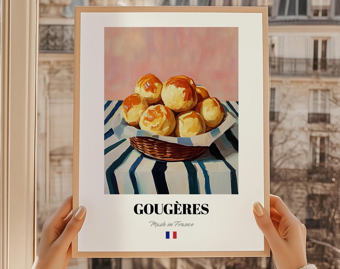 Classic Gougères French Cheese Puff Basket Painted Kitchen Poster