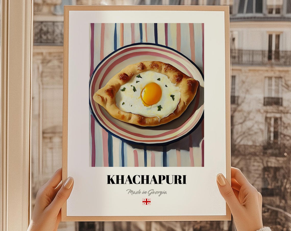 Khachapuri Wall Art Print Poster Georgian Cuisine Cheese Bread Friend Gift Georgia Cafe Decor