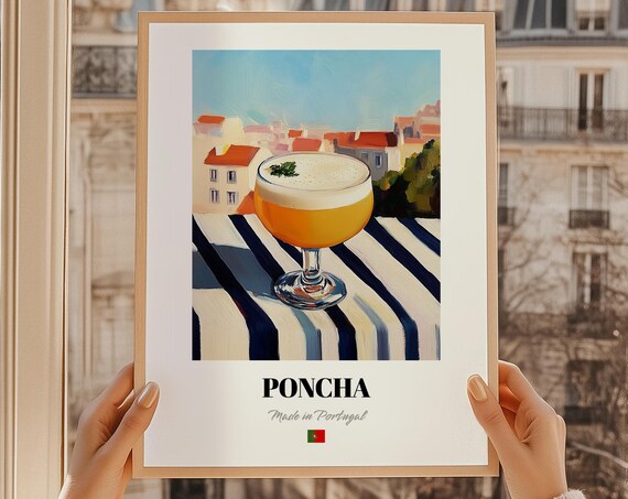 Poncha Portuguese Cocktail Poster Portugal Bar Dcor Wall Art Friend Kitchen Print