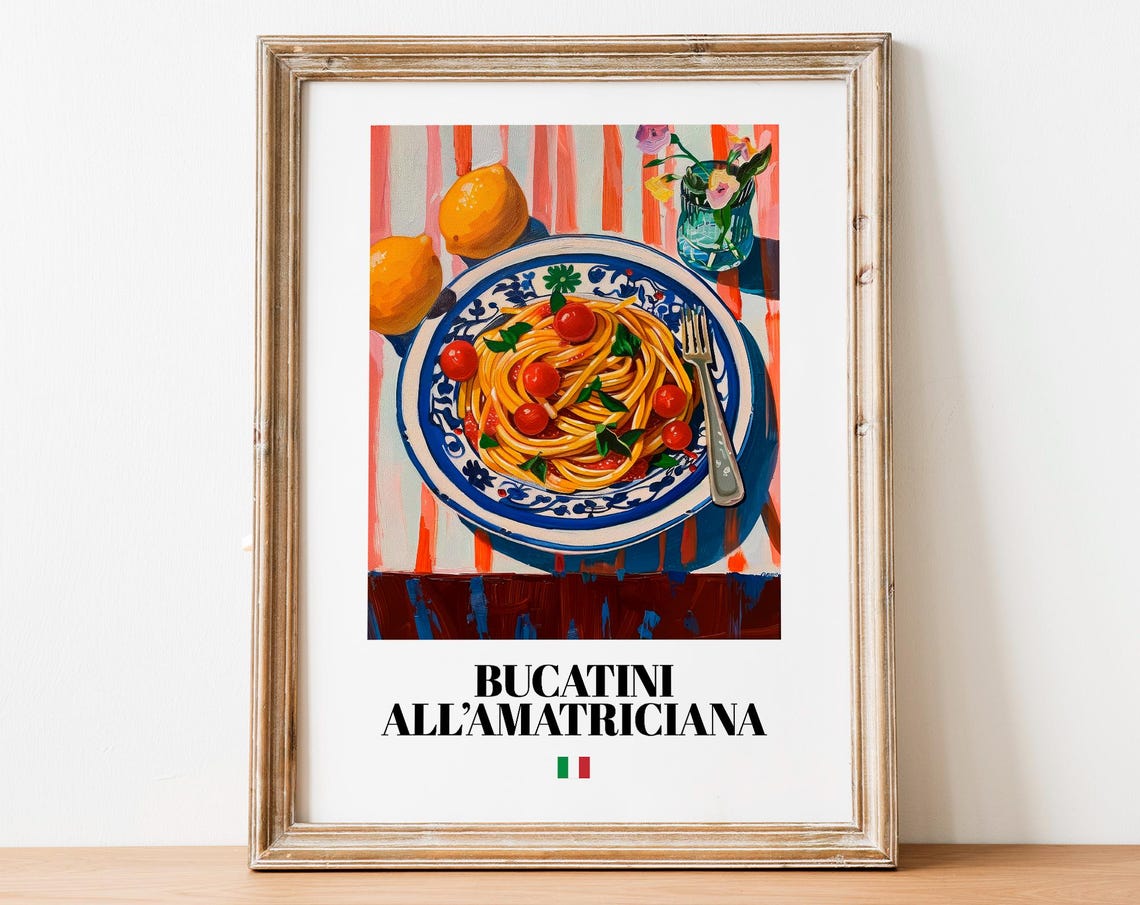 Bucatini All Amatriciana Cherry Tomato Pasta Top View Food Poster