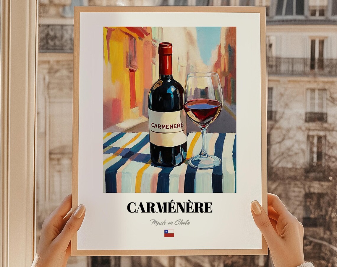 Carmnre Chilean Wine Poster, Bar Decor Art Print