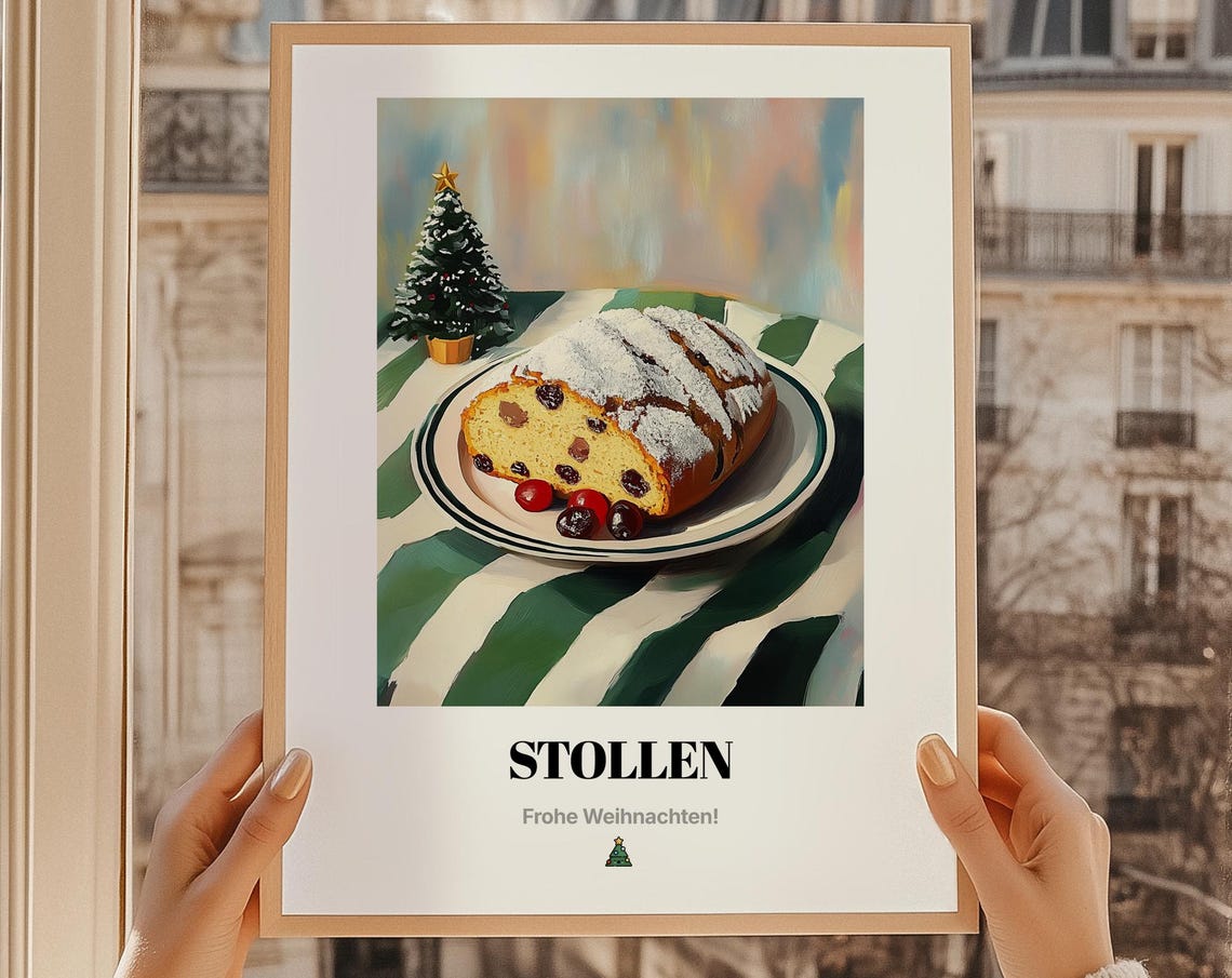 Stollen German Christmas Fruit Bread Oil Painting Holiday Food Poster