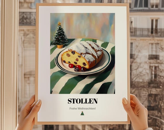 Stollen German Christmas Fruit Bread Oil Painting Holiday Food Poster