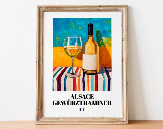 Alsace Gewrztraminer Wine Poster Print Floral French White Art For Homes