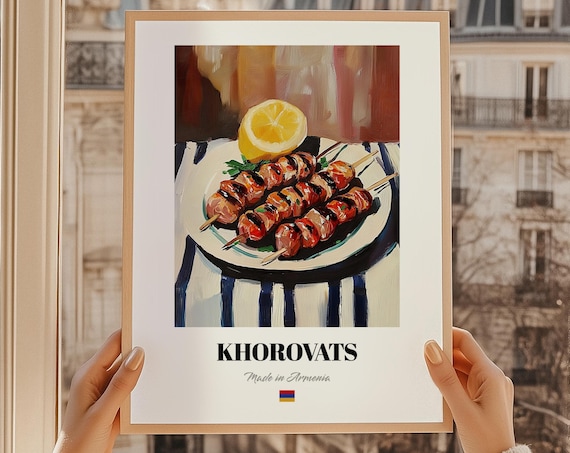 Khorovats Armenian Barbecue Skewers Painted Grilled Meat Poster